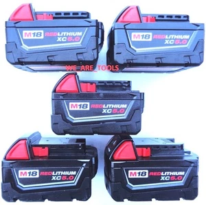 (5) Milwaukee GENUINE 48-11-1850 5.0 AH M18 Batteries 18 Volt XC 5.0 Red Li-Ion - Picture 1 of 12