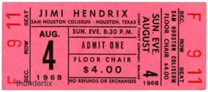 1 1968 JIMI HENDRIX BOLETO DE CONCIERTO COMPLETO Houston TX reimpreso laminado - Imagen 1 de 1