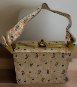70er Jahre #Vintage Box Handtasche Mini GOLDRAND ~ Kiss Lock Abendtasche - Bild 1 von 8