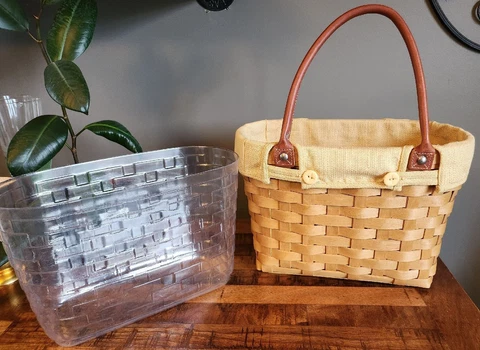 Longaberger 2002 Medium Boardwalk  Basket Tote with Protector & Yellow Liner Cover