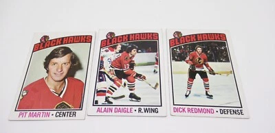 Chicago Black Hawks 1976 Topps LOT of 3 including Pit Martin NHL Hockey Card's - Image 1 of 4