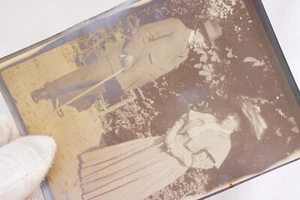 Victorian People Man & Woman Corset Dress Cane Antique Album Photo 3.5 x 4.5 - Picture 1 of 4