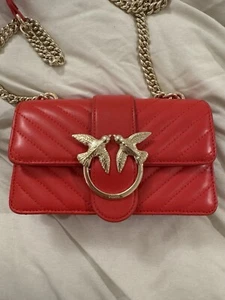 PINKO red Leather Handbag W Gold Chain - Picture 1 of 9
