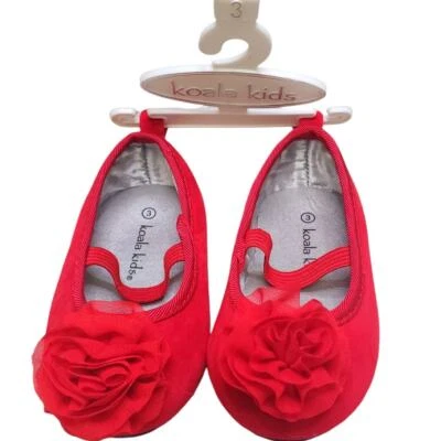 Zapatos planos sin cordones Koala para niños bebés y niñas pequeñas flores rojas de ballet, talla 3 Foto 1 de 4