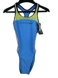Costume da bagno vintage 2004 Nike Swim Swoosh 72 blu verde racerback pezzo unico nuovo con etichette taglia 32 - Foto 1 di 15