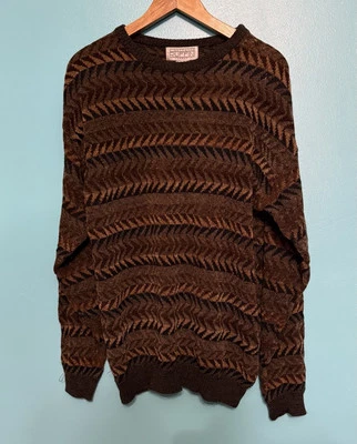 Suéter Gianfranco Ruffini Para Hombre Vintage Marrón Geométrico Cuello Redondo L Foto 1 de 4