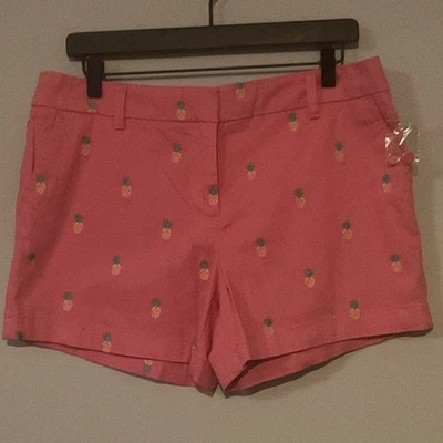 NWT British Khaki Size 10 Preppy Mid Rise Pineapple Embroidered Shorts - Image 1 of 4