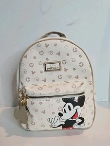 Primark Disney's Mickey Mouse Beige Monogram Pattern Backpack Purse - Picture 1 of 9
