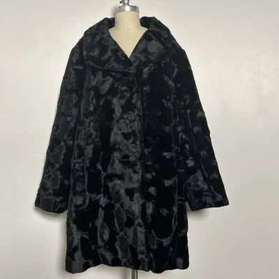 VTG Faux Fur Black Mouton Plush ILGWU Union Made USA 60s 70s Mod Swing Jacket - Image 1 of 4