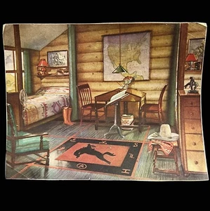 1940s Classic Western Cabin Interior Print Cowboy Home Clipping 6x8 Lariat Boots - Picture 1 of 3