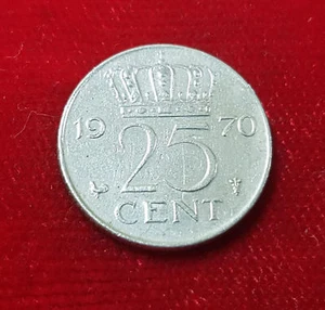 1970 25 Cent Coin Coin Netherlands Holland Queen Juliana - Picture 1 of 2