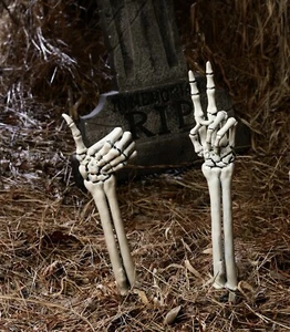 Grave Greetings Thumbs Up Peace Skeleton Hand Halloween Yard Decoration Prop NEW - Picture 1 of 1