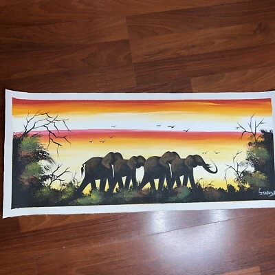 AUTÉNTICA pintura de elefante africano (NO una impresión) arte africano original SIN MARCO Foto 1 de 4