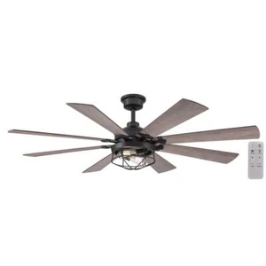 Hampton Bay Ceiling Fan 3-Speeds AC Motor w/ Light Bulb Dimmable Matte Black - Picture 1 of 10