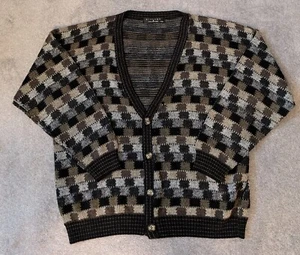 Vtg Protege Sweater Mens XXL Gray Geometric Grandpa Cosby Cardigan Made in USA - Picture 1 of 7