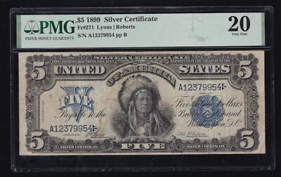 US 1899 $5 Chief Silver Certificate Note Lyons-Roberts FR 271 PMG 20 VF (954) - Image 1 of 2