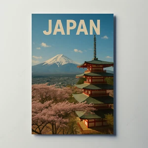 Japan Mount Fuji Pagoda Sakura Vintage Travel Poster - Picture 1 of 20