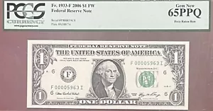 2006 $1 FRN 4 Digit Low Serial Number (5963) Boca Raton Run | PCGS65 GEM NEW PPQ - Picture 1 of 3