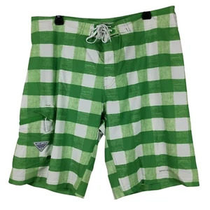 Columbia Mens Plaid PFG Offshore™ BoardShorts Size 36 Green Bottle Line Cutter - Picture 1 of 11