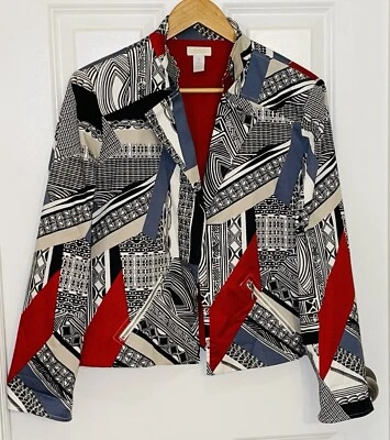 Chico's Women's Open Front Red Black Tan Jacket Blazer Stretch Size 2 (L/12US) - Image 1 of 4