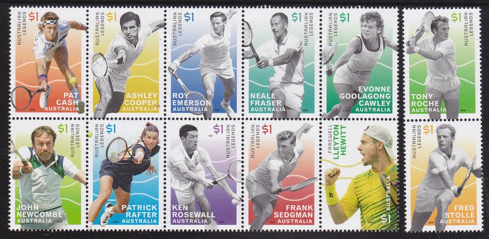 2016 Australian Legends of Singles Tennis - MUH Complete Set of 12 Stamps — 第 1/1 张图片