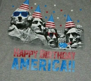Mens GRAY MUSCLE TEE Patriotic July 4th HAPPY BIRTHDAY AMERICA Mt. Rushmore 2XL - Picture 1 of 1