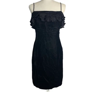 Vintage 80s Gunne Sax Sheath Dress Womens S Black Velvet Ruffle Spaghetti Straps - Picture 1 of 8
