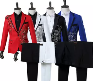 Top Para Hombres Estampado Floral Un Pecho Cuello en V Calce Ajustado Informal Boda Escenario Espectáculo - Imagen 1 de 13
