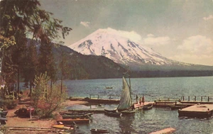 Postcard Mt. Saint Helens Viewed From Spirit Lake Sailboats Washington WA - Picture 1 of 2