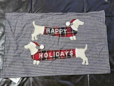 Christmas Doxie Dog Striped Pillow Cover Pottery Barn - Image 1 of 4