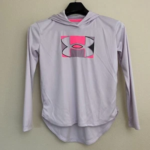 Under Armour Girl Large Hoodie Long Sleeve T Shirt Graphic Thin Knit Stretch New - Picture 1 of 6