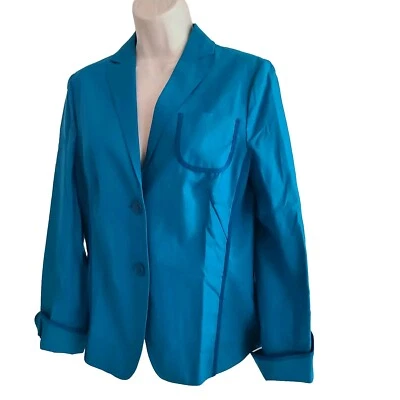 Chaqueta Akris Punto Mujer Azul Algodón 2 Botones Bolsillo Mangas 3/4 EE. UU. Talla 10 Foto 1 de 4
