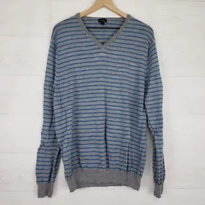 Maglione uomo lana merino J Crew taglia XL scollo a V manica lunga righe blu grigio - Foto 1 di 7