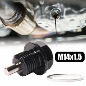 1Pc Black Magnetic Sump Plug M14 x 1.5 (M14x1.5 Bolt) Oil Drain, Washer Included - Picture 1 of 7