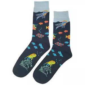 NWT Aquarium Fish Dress Socks Novelty Men 8-12 Black Crazy Fun Sockfly - Picture 1 of 4