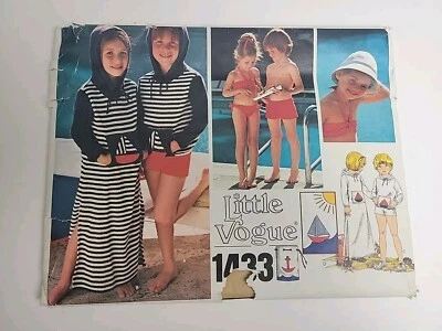 Little Vogue Sewing Pattern 1433 Child's Cover-up Swimsuit Hat Towel Sz.6x Uncut - Image 1 of 4