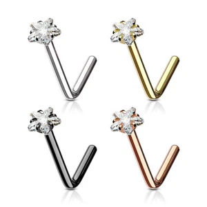 4pc L-Bend Prong Set Star Gem Nose Rings Studs Screws PVD plated 18g, 20g - Picture 1 of 1