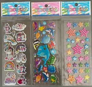 12 sheets 3D Puffy Foamy Bubble GIRL STICKERS kids random barbie unicorn frozen - Picture 1 of 5