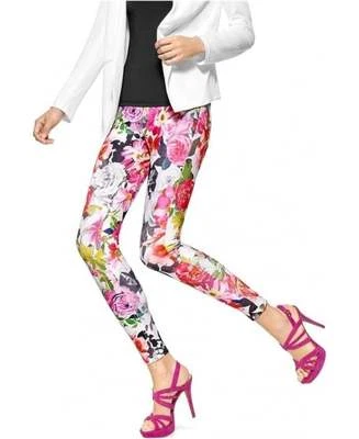 Leggings HUE U16190H Rosa-Multi Floral Elastizados Lustre Sarga Skimmer, S - $48 Foto 1 de 4