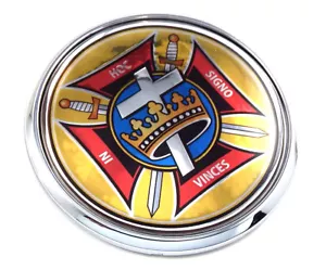 Knights Templar Masonic Flag 2.75" Car Chrome Round Emblem Decal 3D badge - Foto 1 di 6