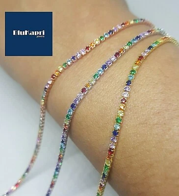 Bracciale donna in argento 925 tennis pietre zirconi colorati rainbow multicolor - Immagine 1 di 4