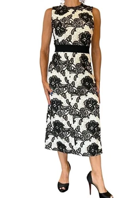 ALICE + OLIVIA Black & White floral lace sleeveless midi sheath cocktail dress 2 - Image 1 of 4