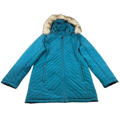 White Stag Women's Small Quilted Puffer Jacket With Faux Fur Trim Hood - Image 1 of 4