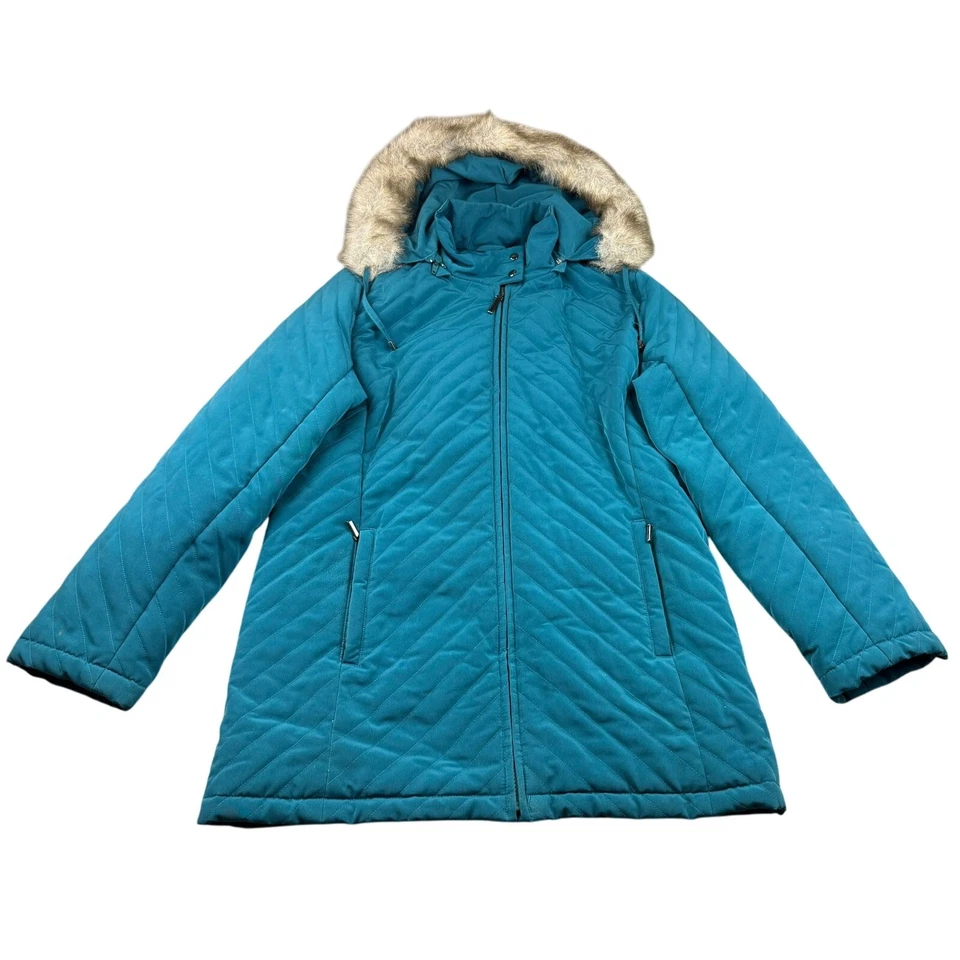 Chaqueta acolchada pequeña para mujer White Stag con capucha de piel sintética Foto 1 de 4