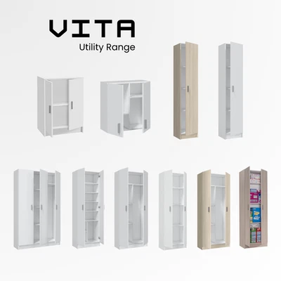 VITA Utility Laundry Cupboard / Cabinet Storage Units in White OR Oak Options - Image 1 of 4