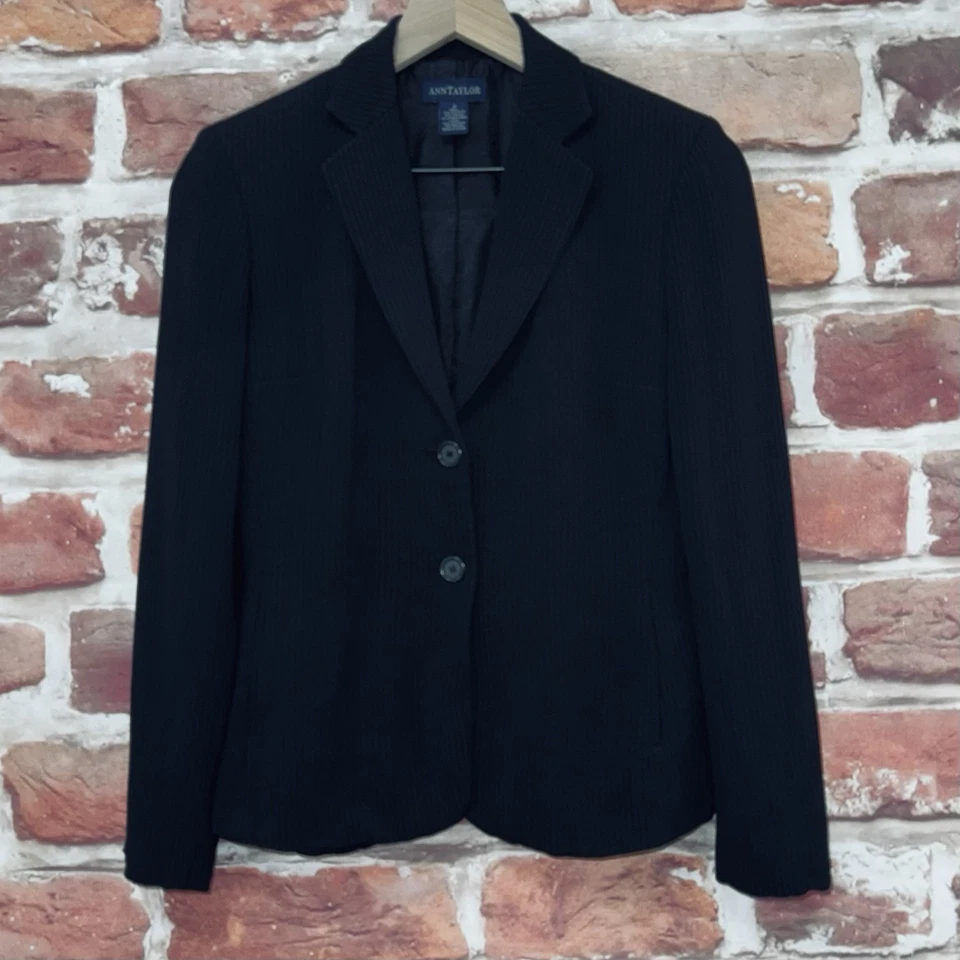 Chaqueta Blazer De Colección Ann Taylor Para Mujer Talla 2 Negra Rayas Trabajo Carrera Abotonada Foto 1 de 4