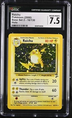 CGC 7.5 Raichu 16/130 Holo SWIRL Base Set 2 Pokémon Card - Image 1 of 2