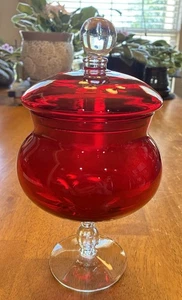 Ruby Red Crimson Glass Apothecary Jar with Lid - Picture 1 of 8