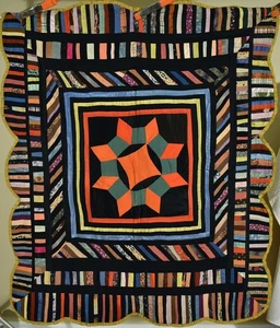 GORGEOUS Vintage Crown of Thorns Antique Quilt ~Multiple Piano Key Borders! - Picture 1 of 10