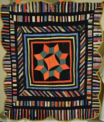 GORGEOUS Vintage Crown of Thorns Antique Quilt ~Multiple Piano Key Borders! - Image 1 of 4